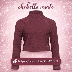 Prana Top Women Size Medium Zandra Funnel Neck Crop Long Sleeve Raisin Heather